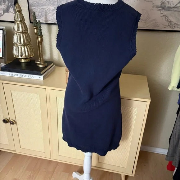 REFORMATION Catalina Cotton Mini Dress In Navy Blue Knit Sleeveless Mini‎ Size L - Picture 5 of 10